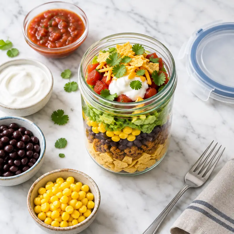 Crunchy Taco Salad Jar, packed for lunch