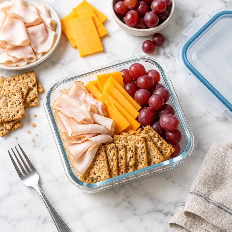 Turkey Cheddar Cracker Box, packed for lunch