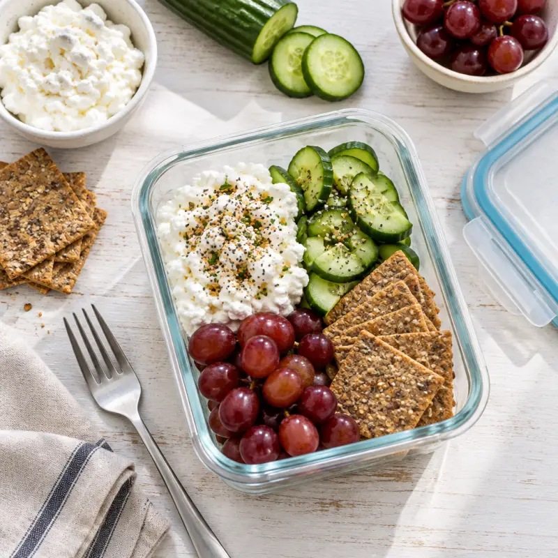 Cottage Cheese Everything Bagel Snack Box, packed for lunch