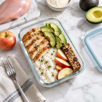Chicken, Rice & Avocado Protein Box with Apple + Bar