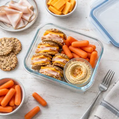 Turkey Cracker Stackers with Carrots and Hummus