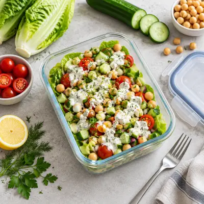 Chickpea Chopped Salad with Lemon-Herb Cottage Cheese Dressing