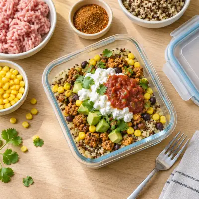 Taco Turkey Quinoa Bowl with Cottage Cheese and Salsa