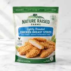 Nature Raised Farms Lightly Breaded Chicken Breast Strips, 22 oz (Frozen, Fully Cooked)
