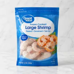 Great Value Frozen Cooked Large Peeled Deveined Tail-on Shrimp, 12 oz