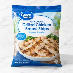 Great Value Fully Cooked Grilled Chicken Breast Strips, 16 oz (Frozen)