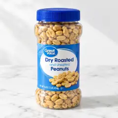Great Value Dry Roasted and Unsalted Peanuts, 16 oz, Jar