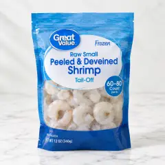 Great Value Frozen Raw Small Peeled & Deveined, Tail-off Shrimp, 12 oz Bag (60-80 Count per lb)