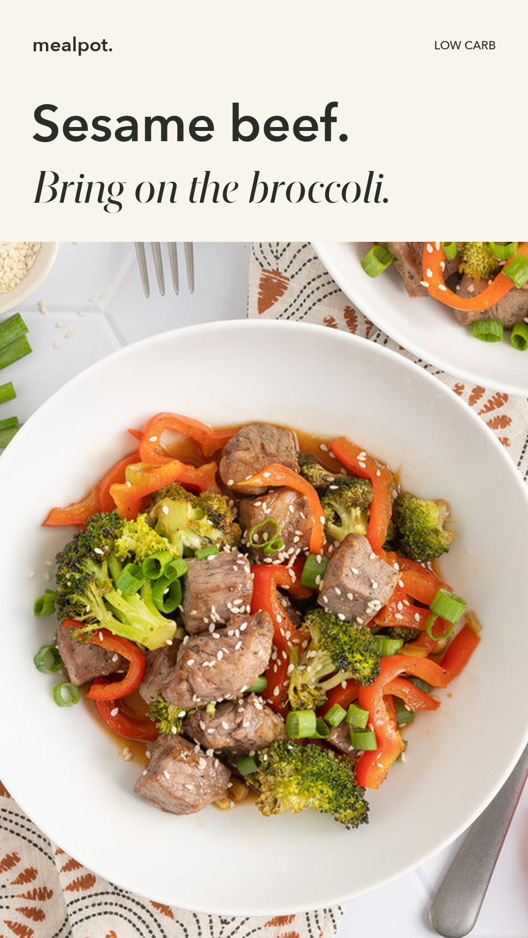 Baked Sesame Beef with Broccoli, Red Pepper & Green Onion