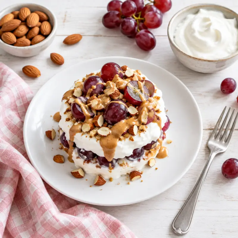 Almond Butter Greek Yogurt Parfait with Grapes, plated