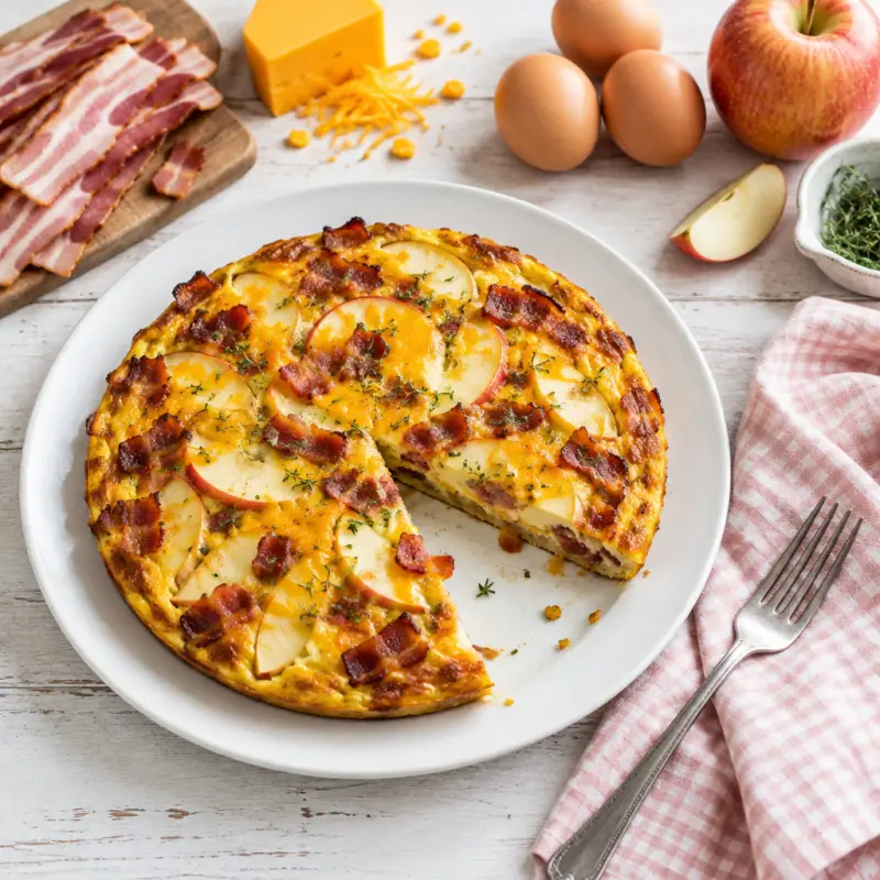 Apple, Bacon & Cheddar Frittata, plated
