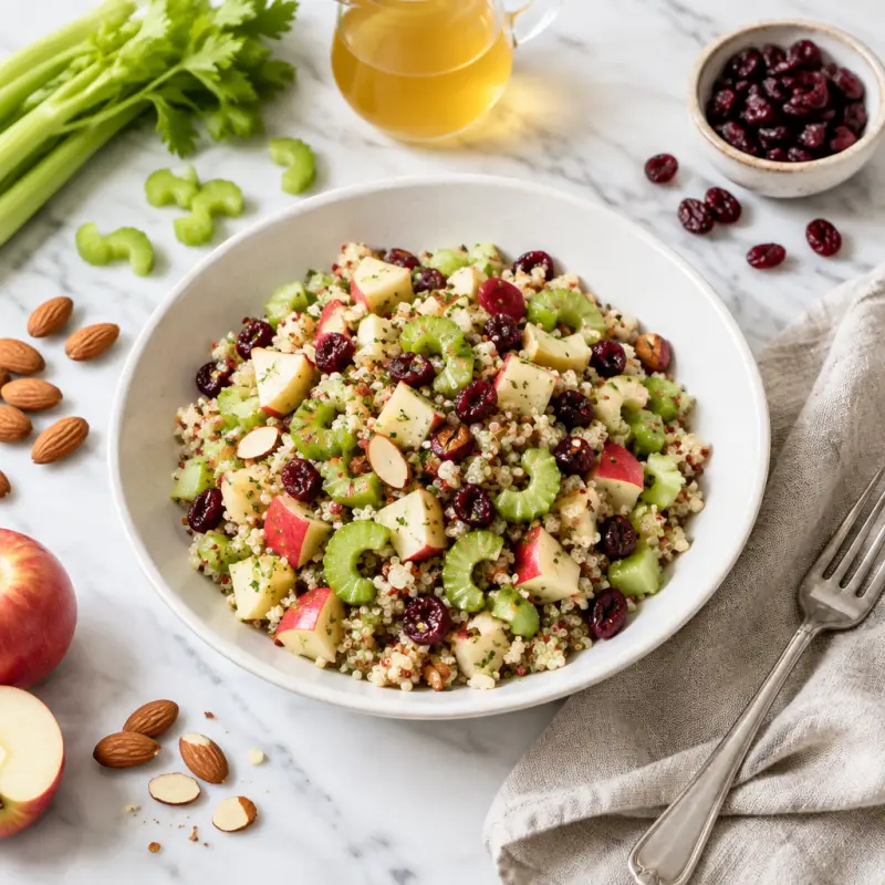 Apple Quinoa Salad with Celery, Almonds & Dried Cranberries, plated