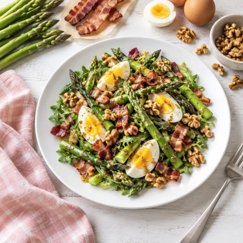 Asparagus, Egg & Bacon Salad with Walnuts & Dijon Vinaigrette, plated