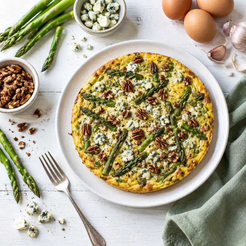 Asparagus Frittata with Blue Cheese & Pecans, plated