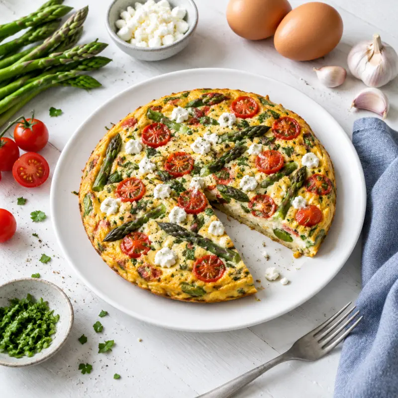 Asparagus, Tomato & Feta Frittata, plated