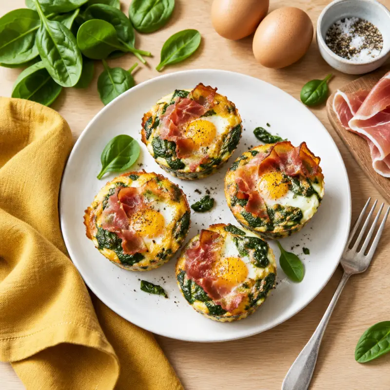 Baked Spinach & Prosciutto Egg Cups, plated