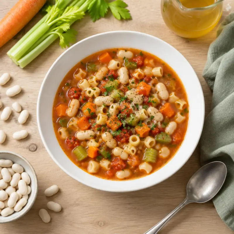 Bean & Pasta Fagioli Soup, plated