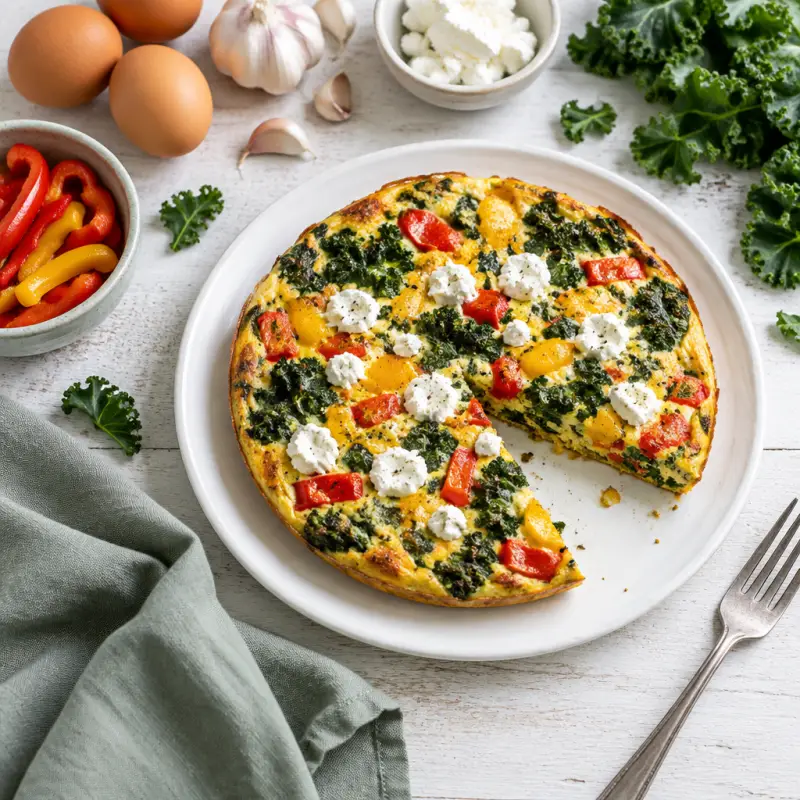 Bell Pepper, Kale & Goat Cheese Frittata, plated