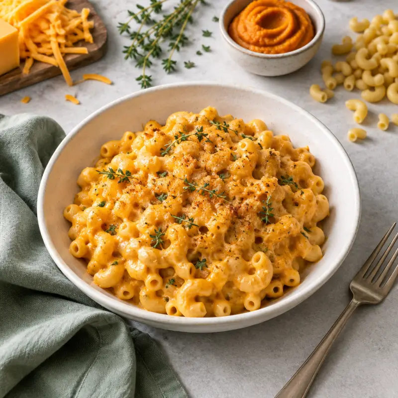 Brown Butter Pumpkin Mac & Cheese, plated