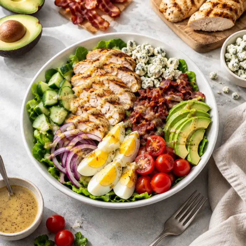 California Cobb Salad with Dijon Vinaigrette, plated