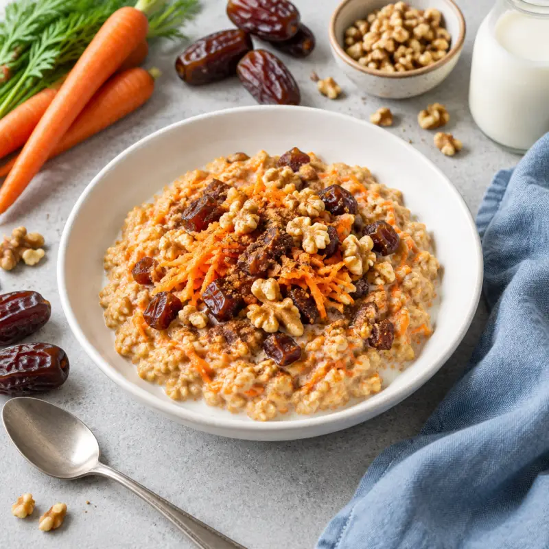 "Carrot Cake" Oatmeal with Dates & Walnuts, plated