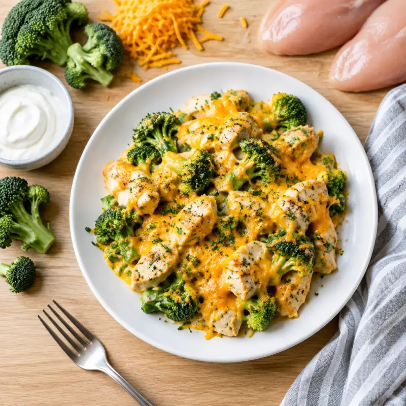 Cheesy Cheddar Broccoli & Chicken, plated