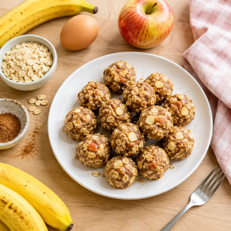 Cinnamon Apple & Banana Oatmeal Protein Bites, plated