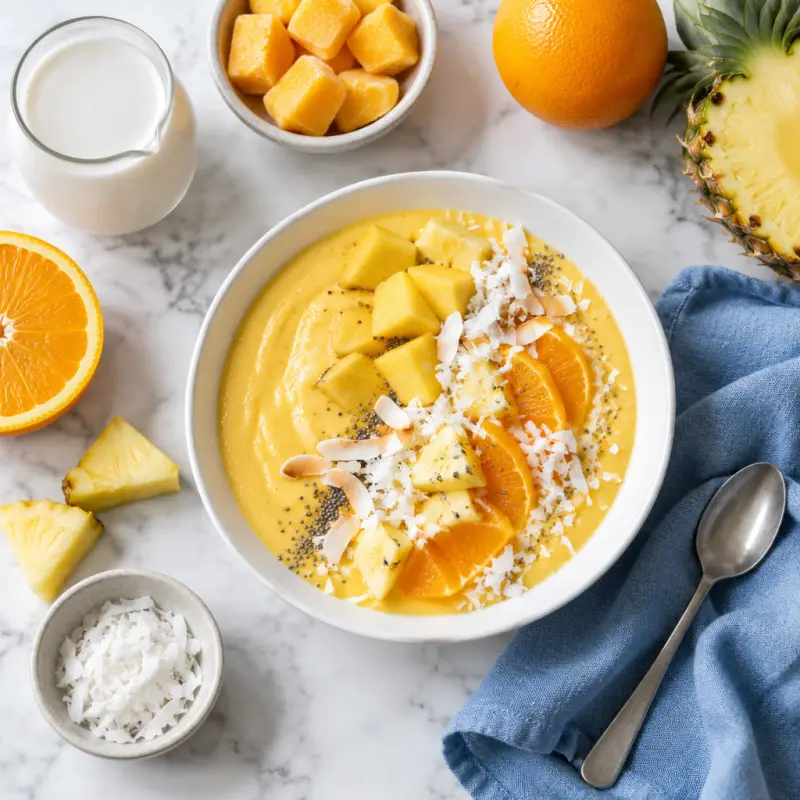 Coconut Tropical Citrus Smoothie, plated