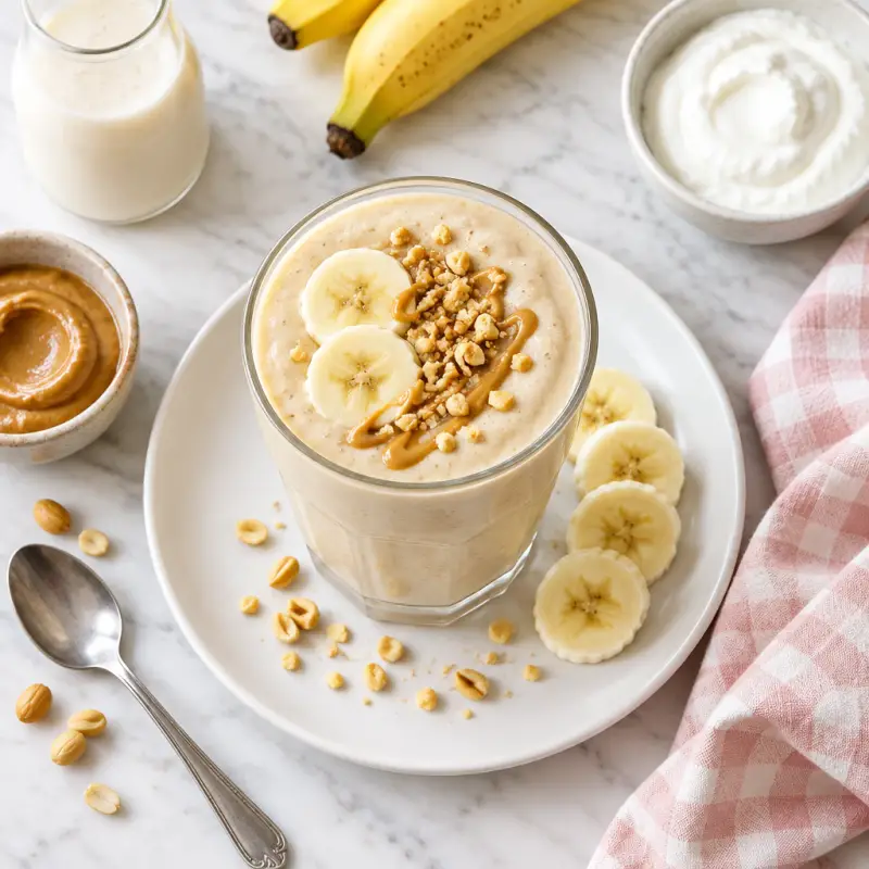 Creamy Peanut Butter & Banana Smoothie, plated