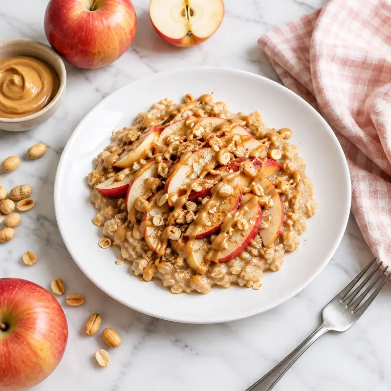 Crunchy Peanut Butter & Apple Oatmeal, plated