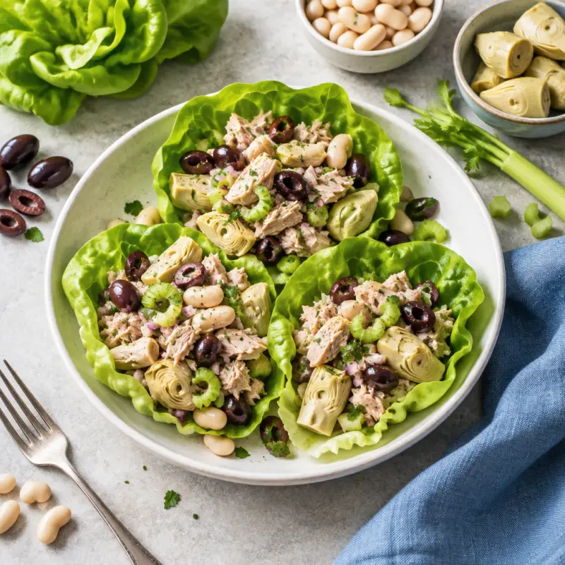 Italian Tuna Salad Lettuce Wraps with Cannellini Beans & Olives, plated