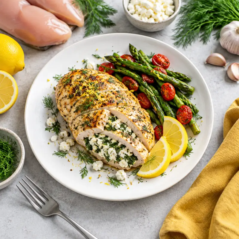 Lemon-Dill Greek Stuffed Chicken, plated