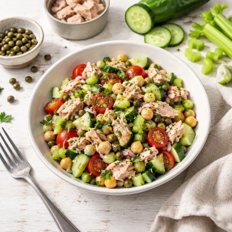 Mediterranean Tuna Salad with Chickpeas, plated
