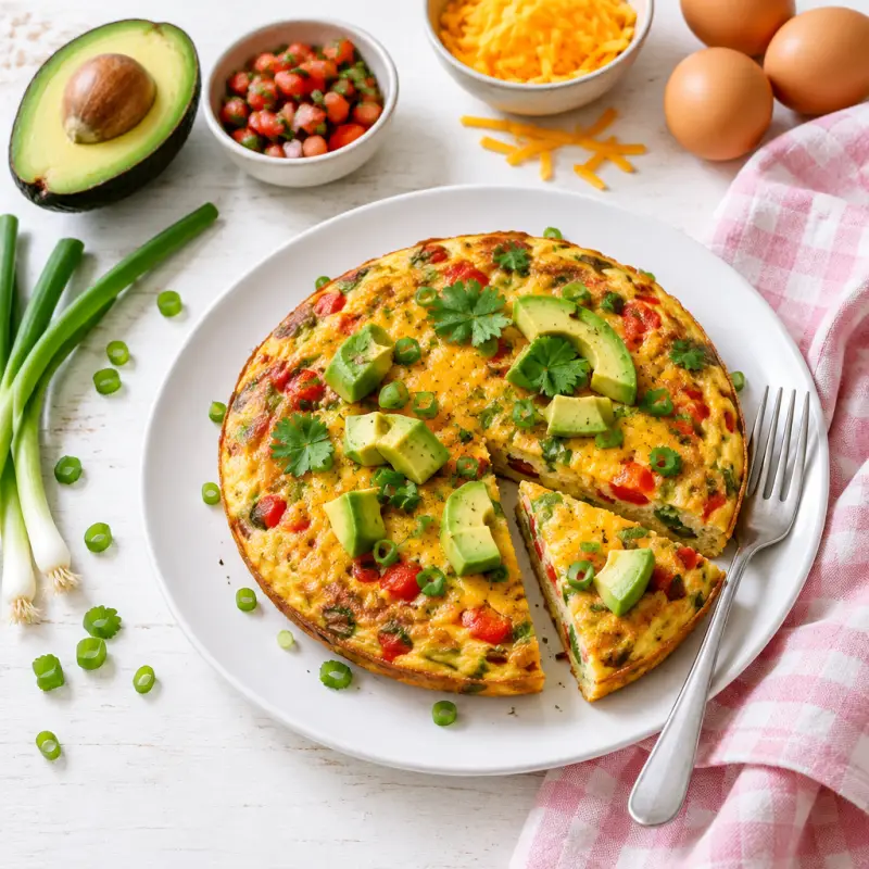 Mexican-Style Frittata with Bell Pepper, Cheddar & Avocado, plated