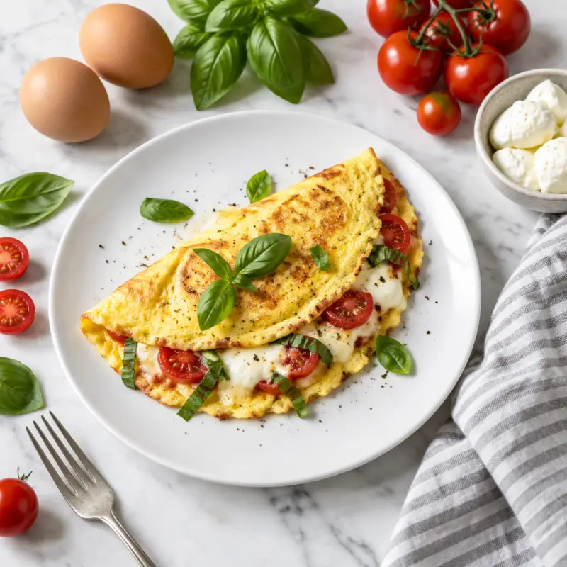 Mozzarella, Tomato & Basil Omelet, plated