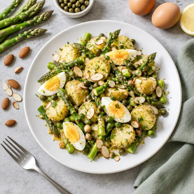 New Potato, Asparagus & Egg Salad with Lemon-Mustard Vinaigrette, plated