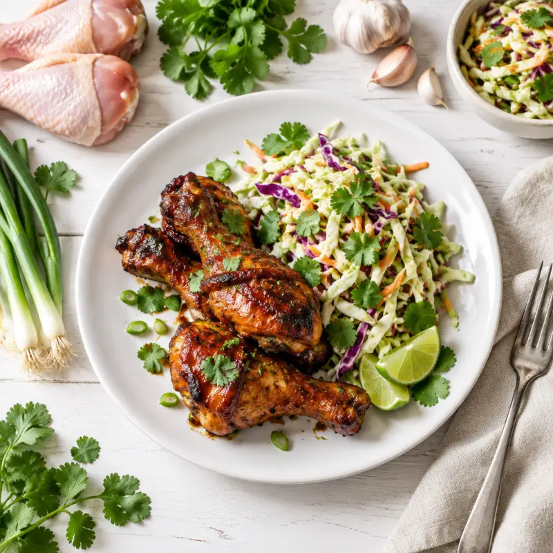 Oven-Baked BBQ Chicken with Lime & Cilantro Slaw, plated