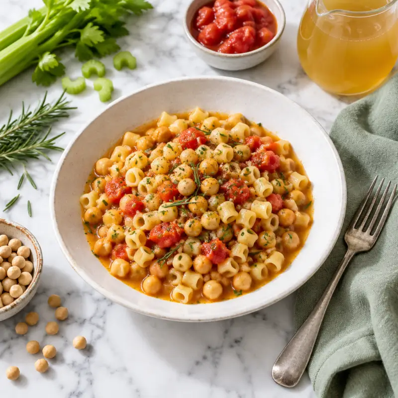 Pasta e Ceci (Pasta with Chickpeas), plated