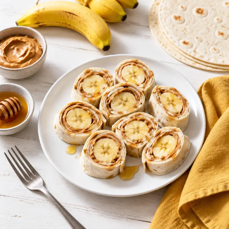 Peanut Butter, Banana & Honey Tortilla Roll-Ups, plated