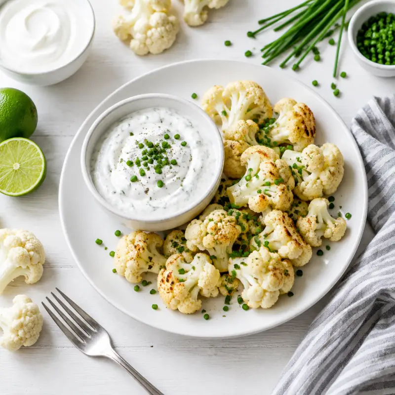 Ranch Yogurt Dip with Cauliflower Florets, plated
