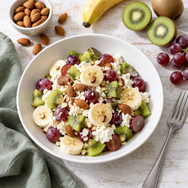 Ricotta Fruit Salad with Almonds, plated