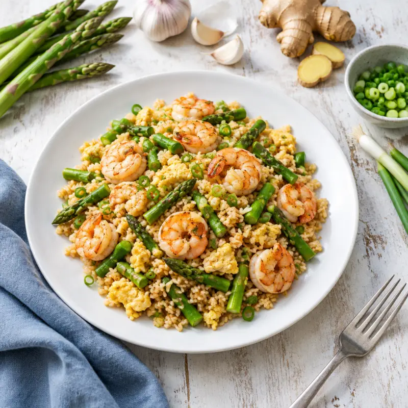 Shrimp & Asparagus Fried Rice, plated