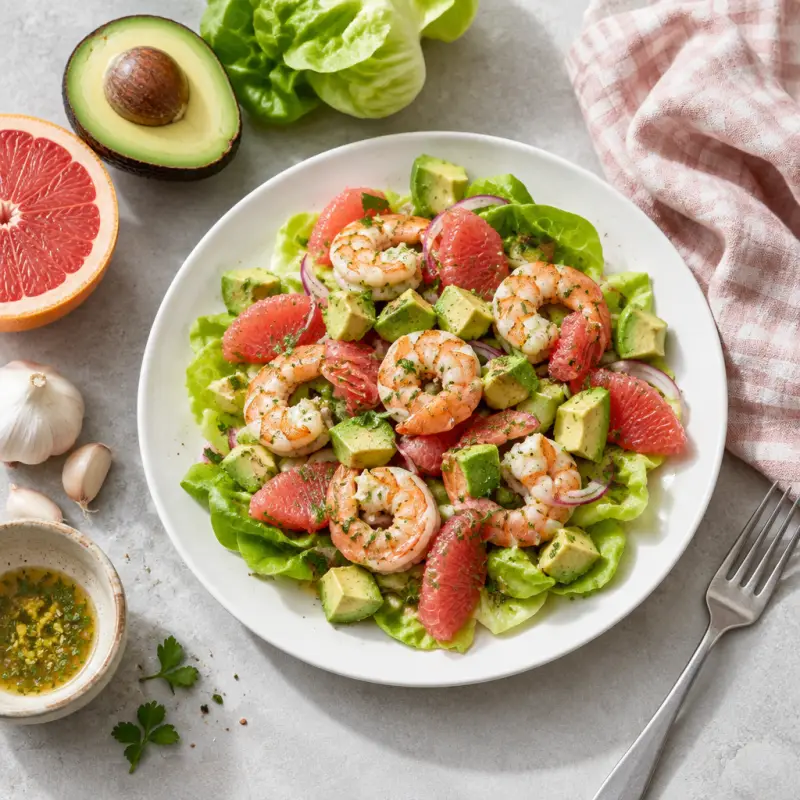 Shrimp, Avocado & Grapefruit Salad, plated