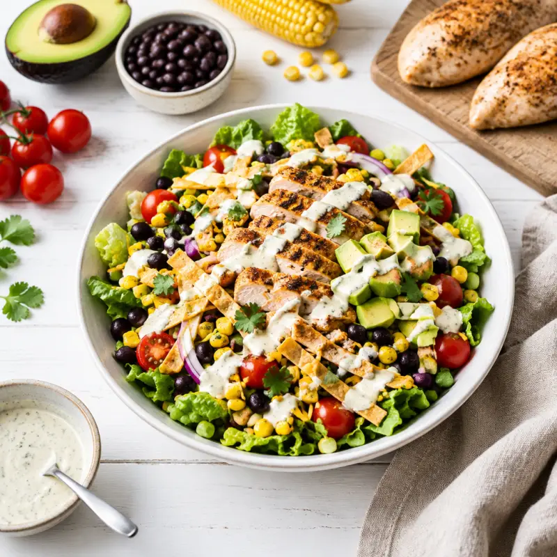 Southwest Chicken Salad with Creamy Yogurt Dressing, plated