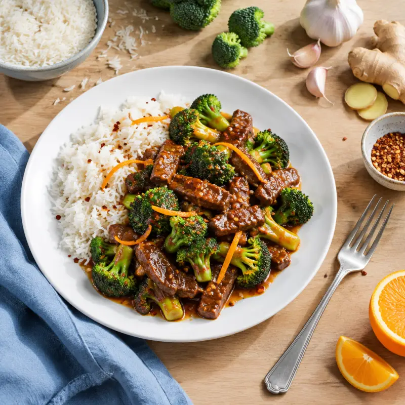 Spicy Orange Beef & Broccoli Stir-Fry, plated