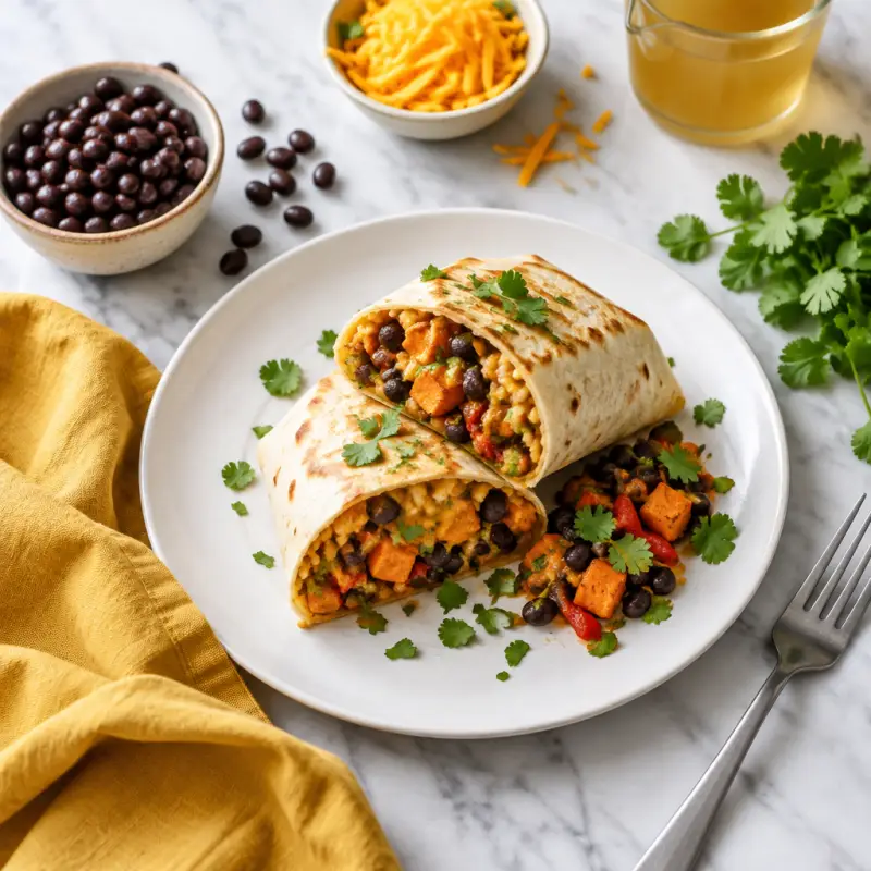 Spicy Sweet Potato & Black Bean Burrito, plated