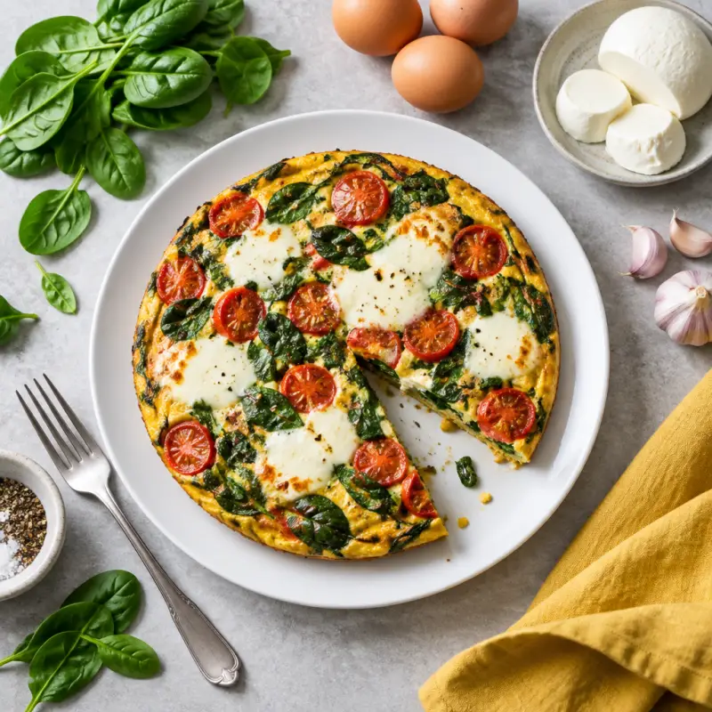 Spinach & Tomato Frittata with Fresh Mozzarella, plated