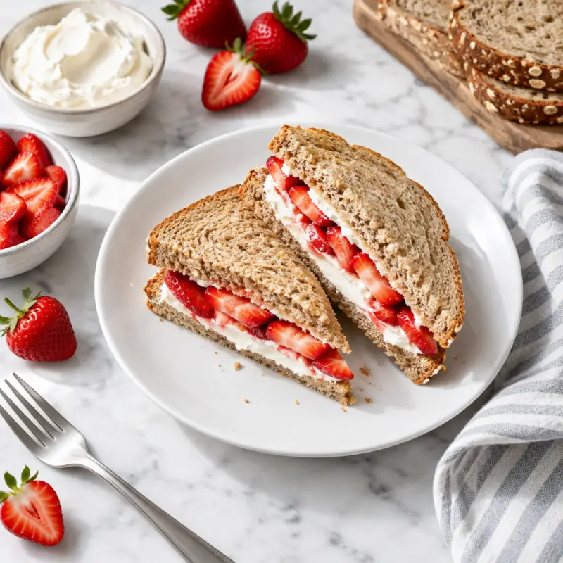 Strawberry & Cream Cheese Sandwich, plated