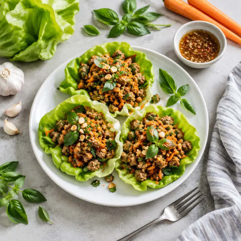 Thai Ground Beef & Carrot Lettuce Wraps, plated