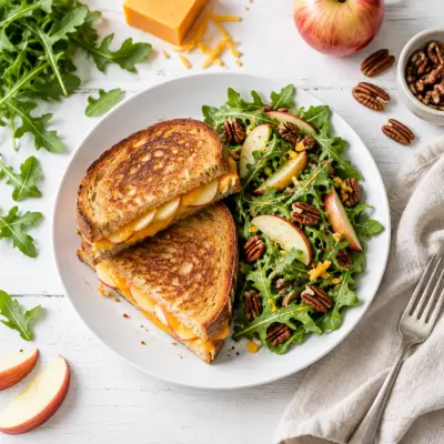 Apple-Cheddar Grilled Cheese Sandwiches with Arugula, Apple & Pecan Salad